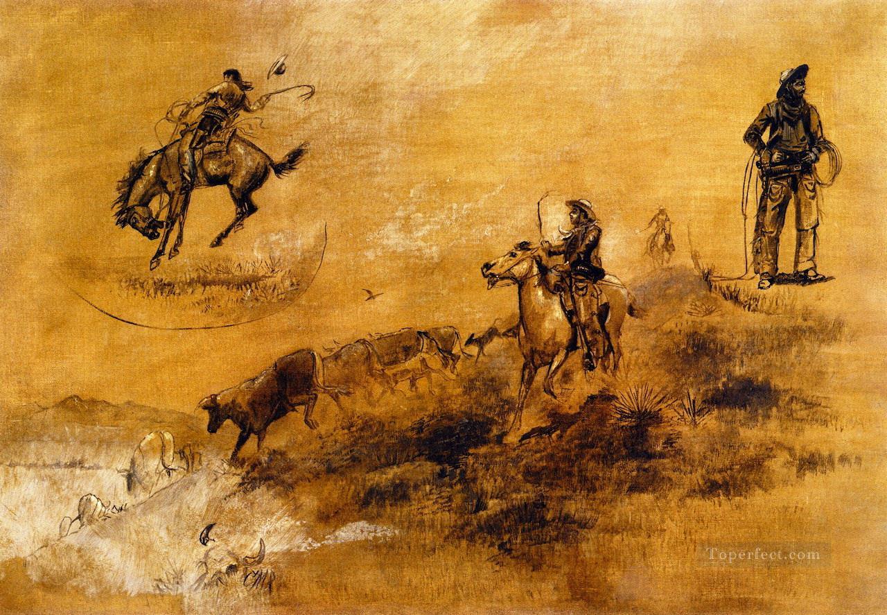 1889年にブロンコが運転中に破る チャールズ・マリオン・ラッセル インディアナ州のカウボーイ油絵